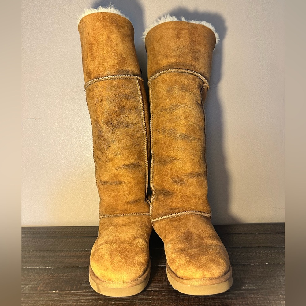 UGG Over The Knee Bailey Button Bomber Boots Chestnut 3172 Size 8